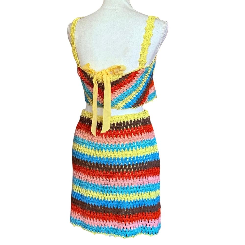 SAYLOR crochet Ronnie SET tank top and skirt chevron knit multicolored L large - Picture 4 of 14